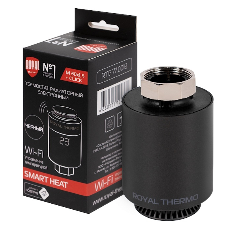 Термостат радиаторный электронный Royal Thermo Smart Heat НС-1402610, черный в Рыбинске