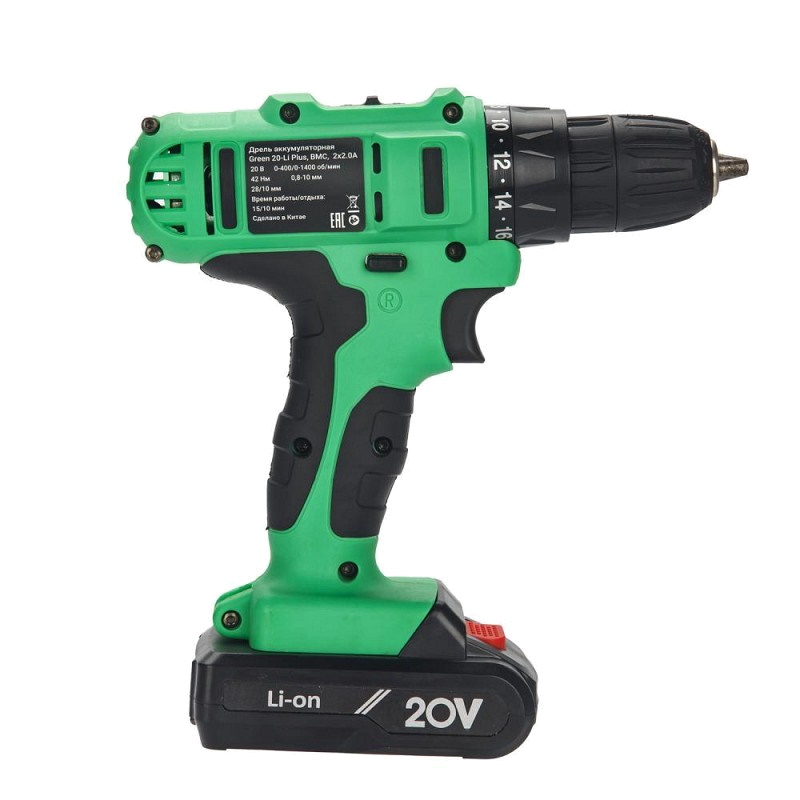 Аккумуляторная дрель-шуруповерт Zitrek Green 20-Li Plus 083-1115, 20 В, 2х2.0 Ач в Ярославле