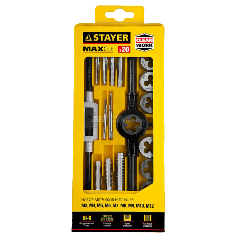 Набор метчиков и плашек Stayer "MASTER" 28012-H20, метчикодержатель 1шт, плашкодержатель 1шт, метчики 9шт, плашки 9шт, 20 предметов в Коврове