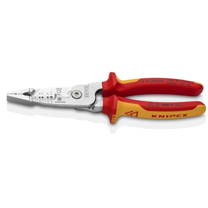 Клещи электромонтажные Knipex KN-1376200ME, 5-в-1, зачистка: 0.75 – 4 / 6 мм², рез: Ø 15 мм / 50 мм², 200 мм, хром, 2-компонентные диэлектрические ручки  в Рыбинске