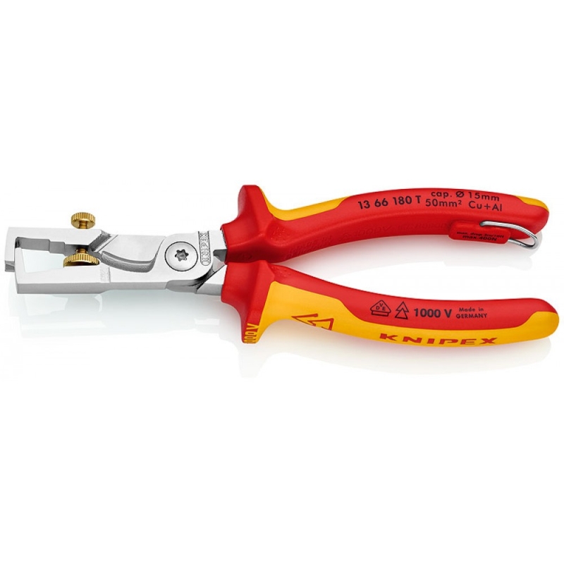 Стриппер-кабелерез Knipex StriX KN-1366180T 2-в-1 VDE, 180 мм, хром, 2-комп ручки, проушина для страховки в Костроме