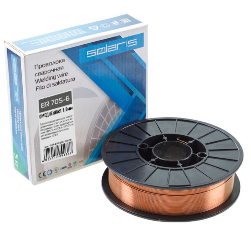 Проволока сварочная Solaris WM-ER70S6-10050, ER 70S-6, омедненная, ф1,0 мм, катушка D200 5 кг в Коврове