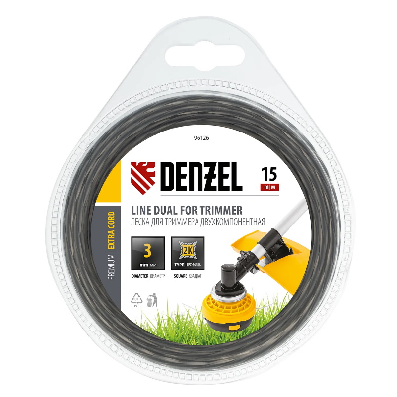 Леска для триммера двухкомпонентная квадрат Denzel EXTRA CORD 96126, 3,0мм, 15 м в Рыбинске