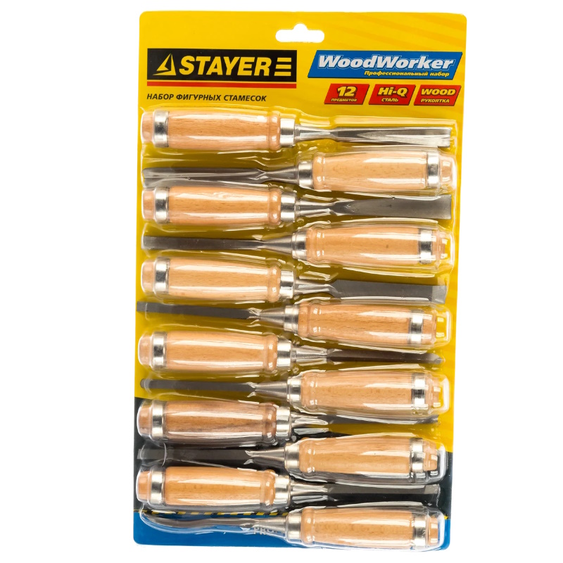 Набор стамесок Stayer "PROFI" 1835-H12_z01, фигурные, с деревянной ручкой, 12шт