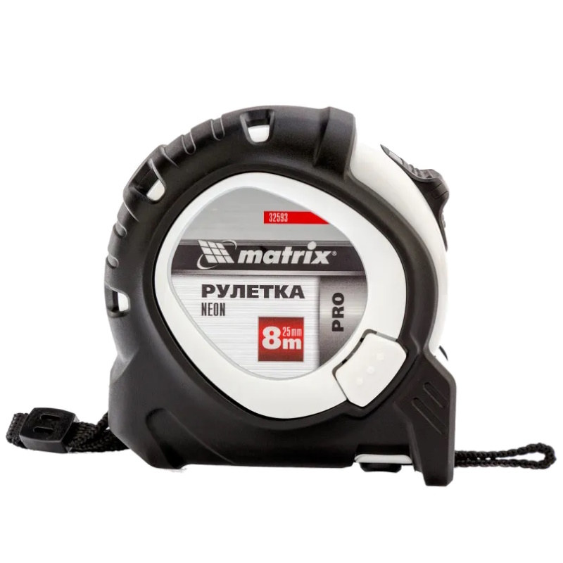 Рулетка Matrix Pro Neon 32593, 8 м x 25 мм, обрезиненный корпус, 3 фиксации в Угличе