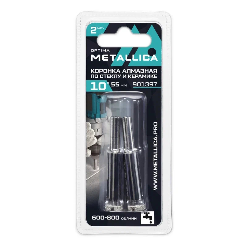 Коронки алмазные Metallica Optima 901397, 10x55 мм, #80, по стеклу, плитке, 2 шт, в блистере в Костроме