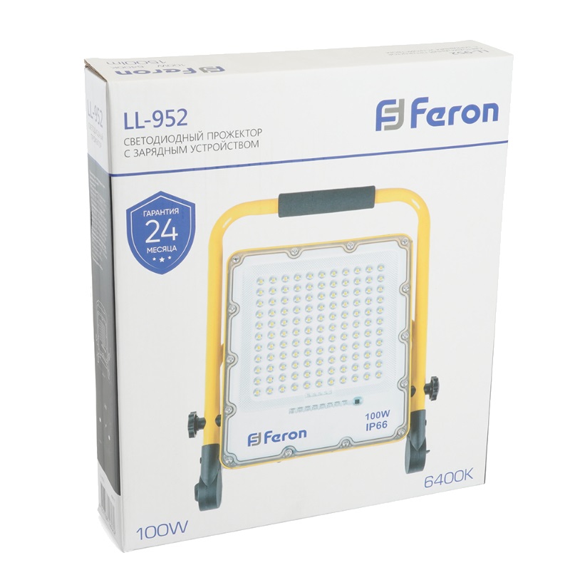 Прожектор светодиодный Feron LL-952 48677 (переносной, с зарядным устройством, 100W, 15Ah, 6400K, IP66) в Муроме