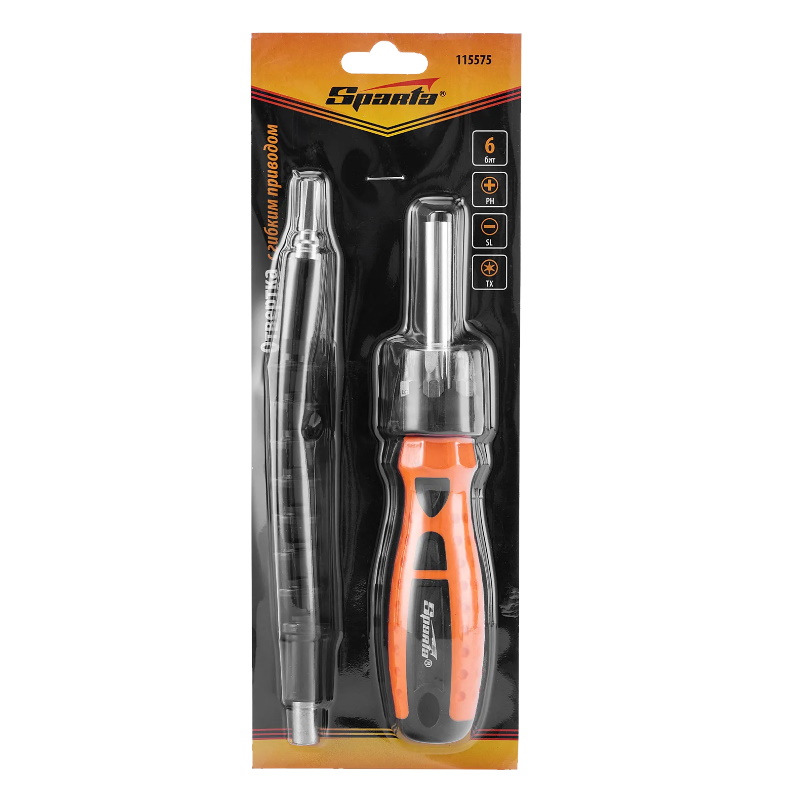 Отвертка телескопическая с битами Sparta 115575, 8 предметов, PH + SL + Torx, двухкомпонентная рукоятка, гибкий привод в Угличе