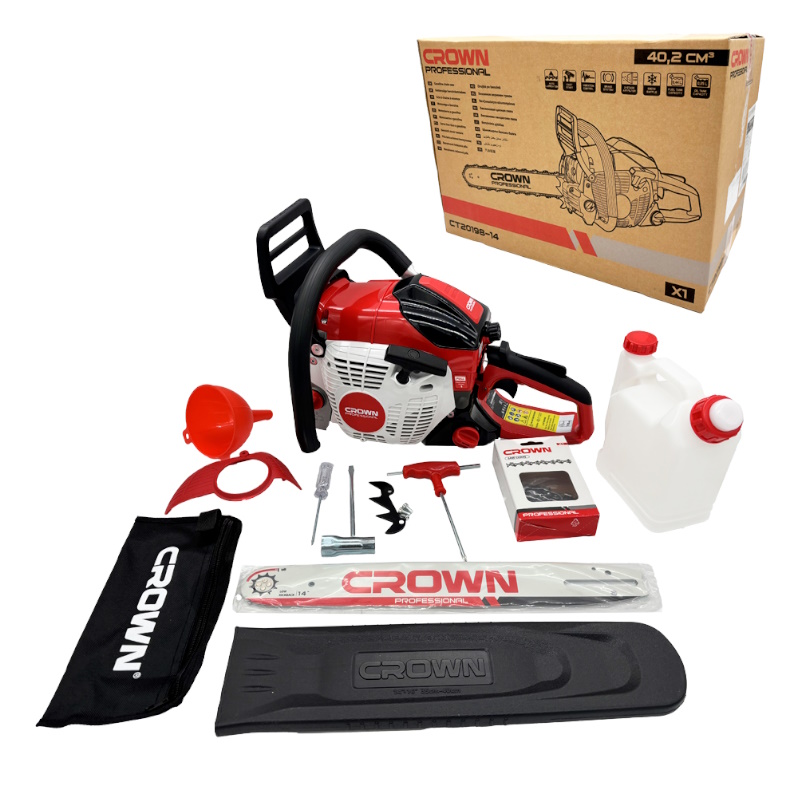 Пила цепная бензиновая Crown CT20198-14, 40.2 см3, шина 14”, цепь 3/8"-0,050"/1,3 мм, 52з, AVS в Ярославле