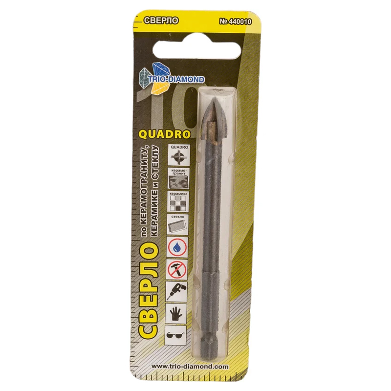 Сверло по керамике и стеклу квадро Trio-Diamond 440010 10мм
