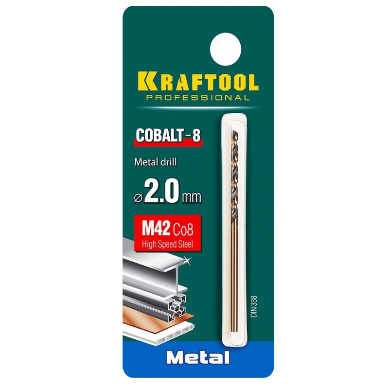Cверло по металлу Kraftool Cobalt 29656-2 2.0 х 49 мм, сталь М42, HSS-Co(8%)