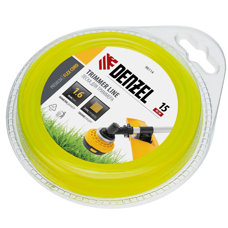 Леска для триммера Denzel FLEX CORD 96114 квадрат 16 мм х 15 м блистер 66₽