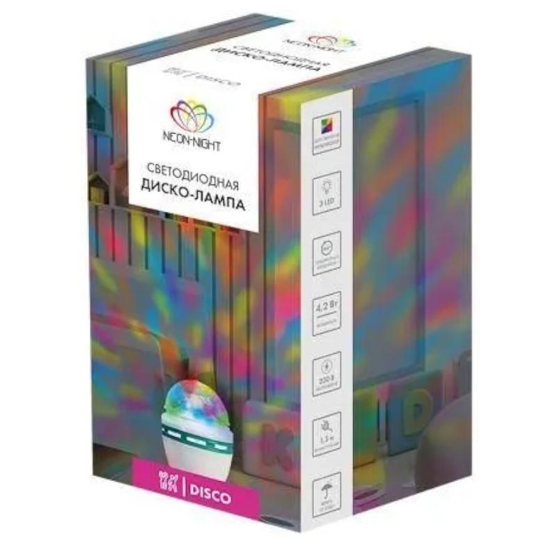 Лампа светодиодная Neon-Night "Диско" 601-253 401730, 6Вт 3LED RGB E27 230В IP20 80х80х195мм в Муроме