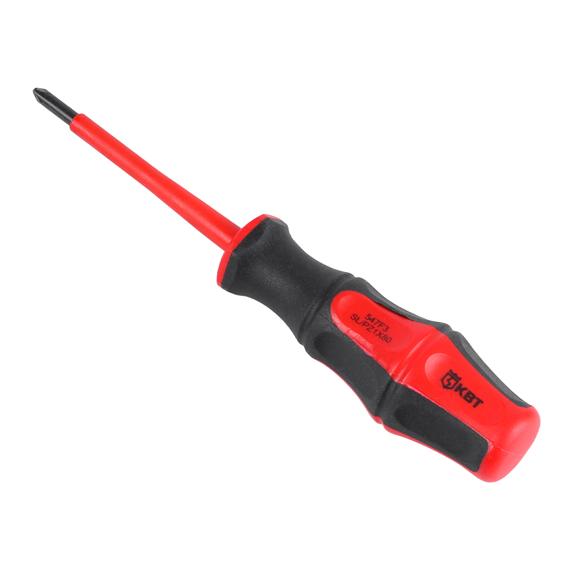 Диэлектрическая отвертка КВТ PZ-FL 1х80 Pozidriv плюс-минус для работ под напряжением до 1000В