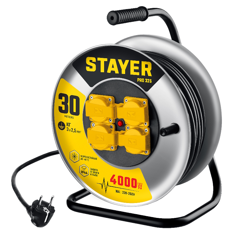 Силовой удлинитель Stayer RX 325 55076-30 на стальной катушке КГ 3х25 30м 5400₽