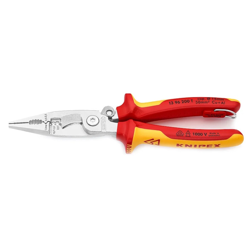 Клещи электромонтажные Knipex KN-1396200TBK, VDE, 6-в-1, зачистка 0.75 – 1.5 / 2.5 мм², рез Ø 15 мм / 50 мм², 200 мм