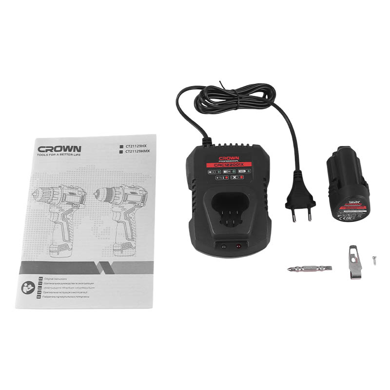 Аккумуляторная дрель-шуруповерт Crown CT21129HMX-2 BMC, 12В, 2*2,0Ач, кейс