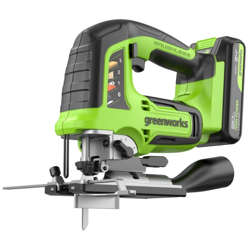 Лобзик аккумуляторный Greenworks GD24JS120 24V 3601407CUA, б/щет, 120 мм, 0-3500/мин, 4-ст.маятник,LED,1х2Ач,ЗУ,кор в Кинешме