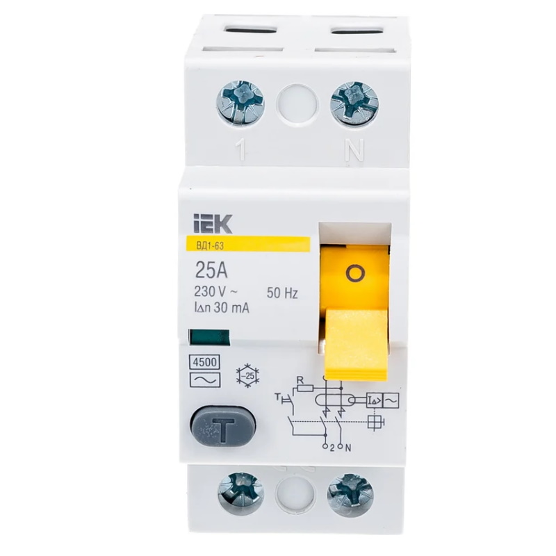 Выключатель дифференциальный УЗО IEK ВД1-63 MDV10-2-025-030, 2п, 25А, 30мА, тип AC