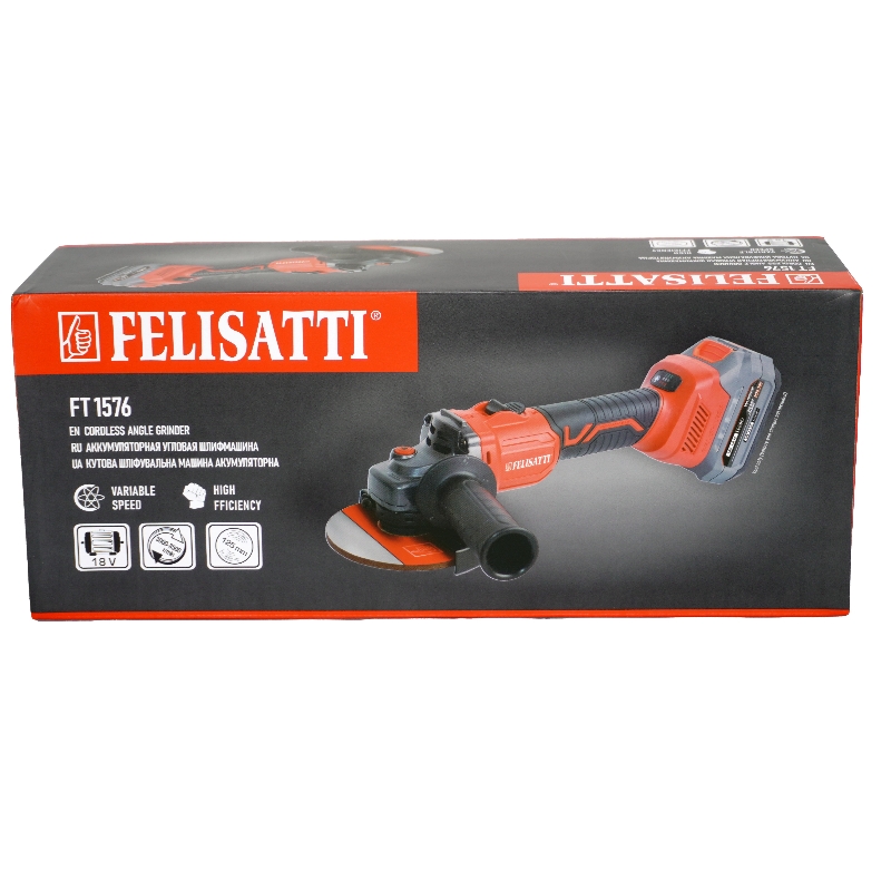 Угловая шлифмашина (болгарка) аккумуляторная Felisatti FT1576 15768, 125 мм, 18 В в Коврове