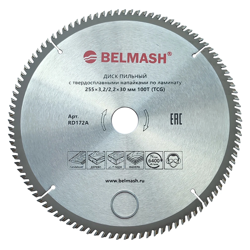 Диск пильный по ламинату Belmash RD172A (255x3,2/2,2x30 100T) в Муроме