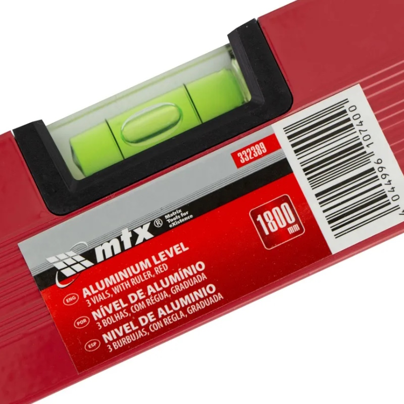 Уровень алюминиевый MTX 332389, 1800 мм, 3 глазка, красный, линейка в Александрове