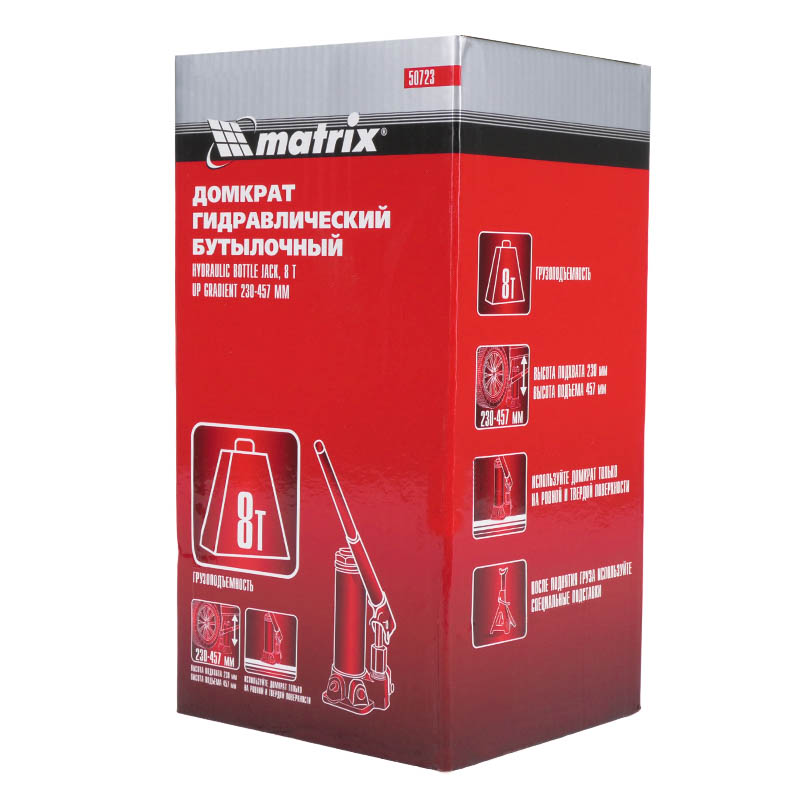 Бутылочный гидравлический домкрат Matrix 50723 (8 т, 230-457 мм) в Кинешме