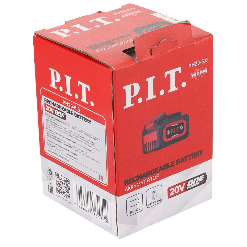 Аккумулятор бивольтовый P.I.T. OnePower PH20-6.0 (40В/20В, 3Ач/6Ач, Li-Ion, индикация заряда, плата)