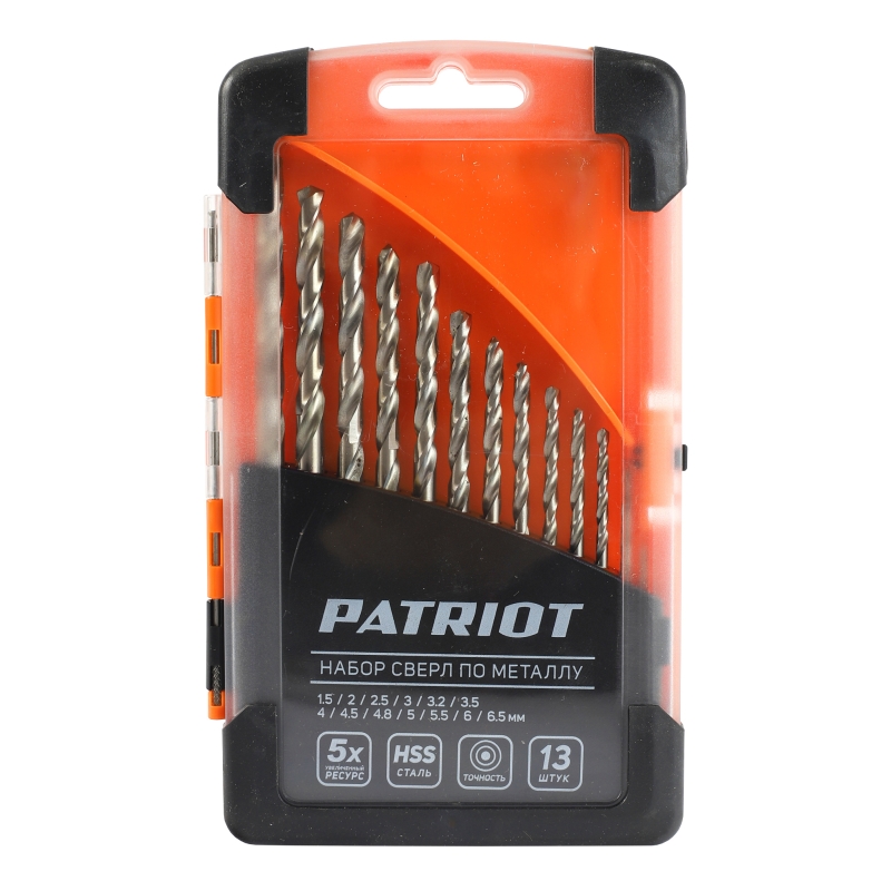 Набор сверл по металлу Patriot 815010104 (быстрорежущая сталь, 13 шт: 1,5-6,5мм, в пластиковом боксе) во Владимире