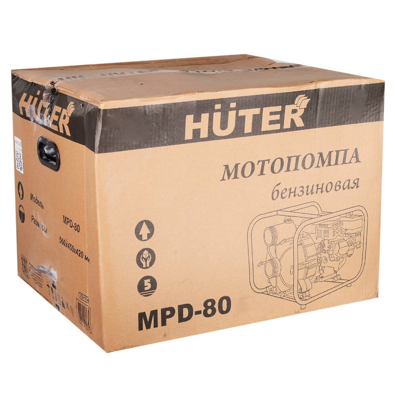Бензиновая мотопомпа Huter MPD-80 OHV 70/11/4 для дренажа вод из канализации (допустимый диаметр частиц 5мм)