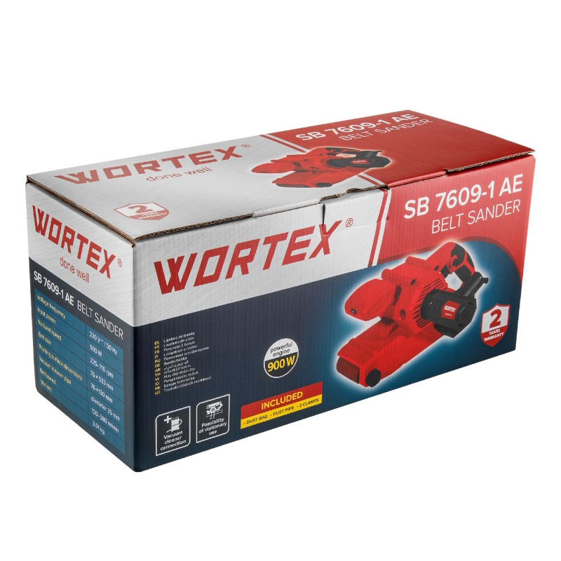 Ленточная шлифмашина Wortex SB 7609-1 AE 1335708, в кор. 900 Вт, лента 76х533 мм, крепление к столу во Владимире