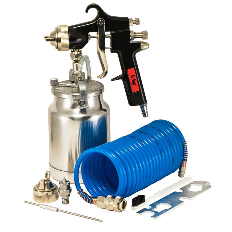 Набор пневмоинструмента Fubag Basic S1000 3 предмета краскораспылитель с нижним бачком 1 л спиральный шланг 5 м сопло 2 мм с воздушной головкой 3640₽