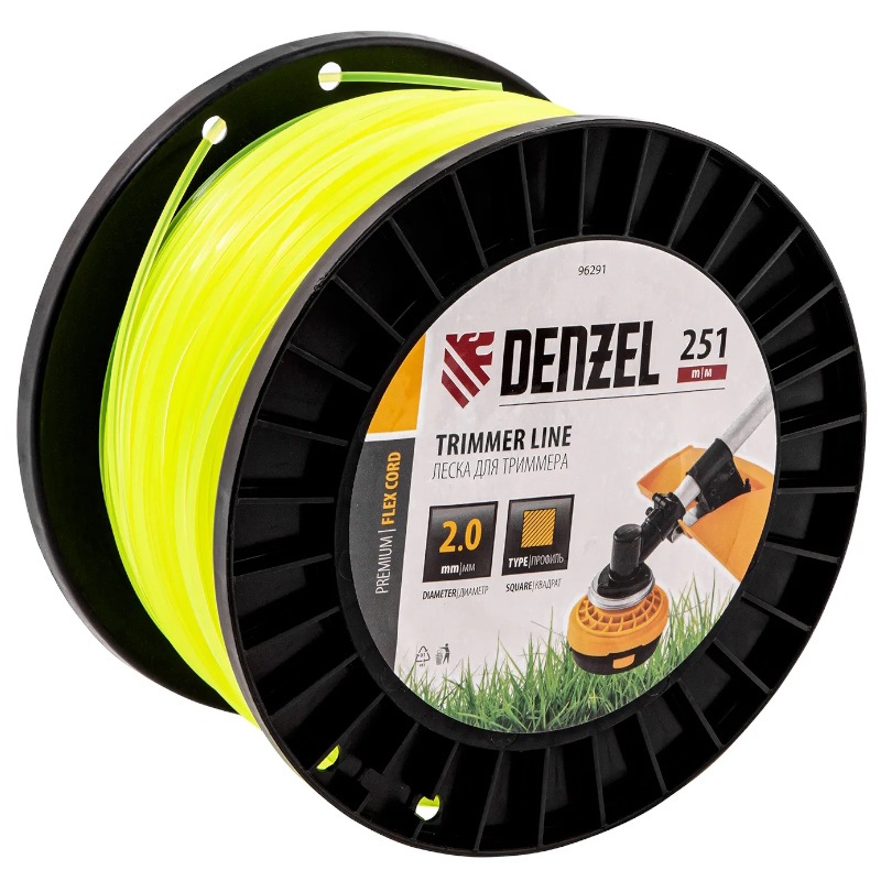 Леска для триммера Denzel FLEX CORD 96291, квадрат, 2,0мм х 251м, на DIN катушке  в Александрове
