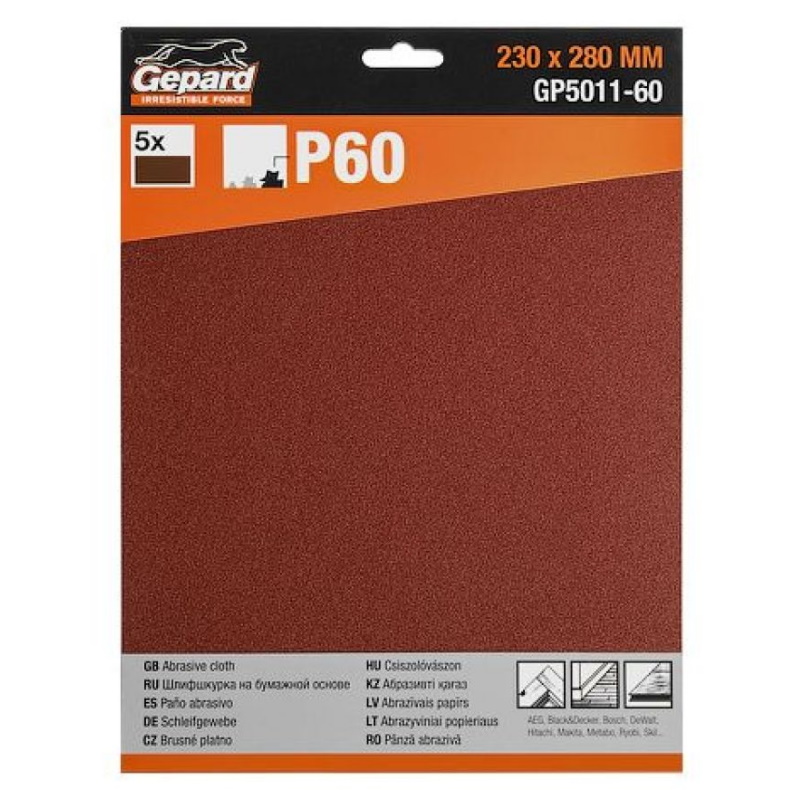 Шлифлист Gepard GP5011-60 230х280 мм Р60 бумажная основа 5 шт 76₽