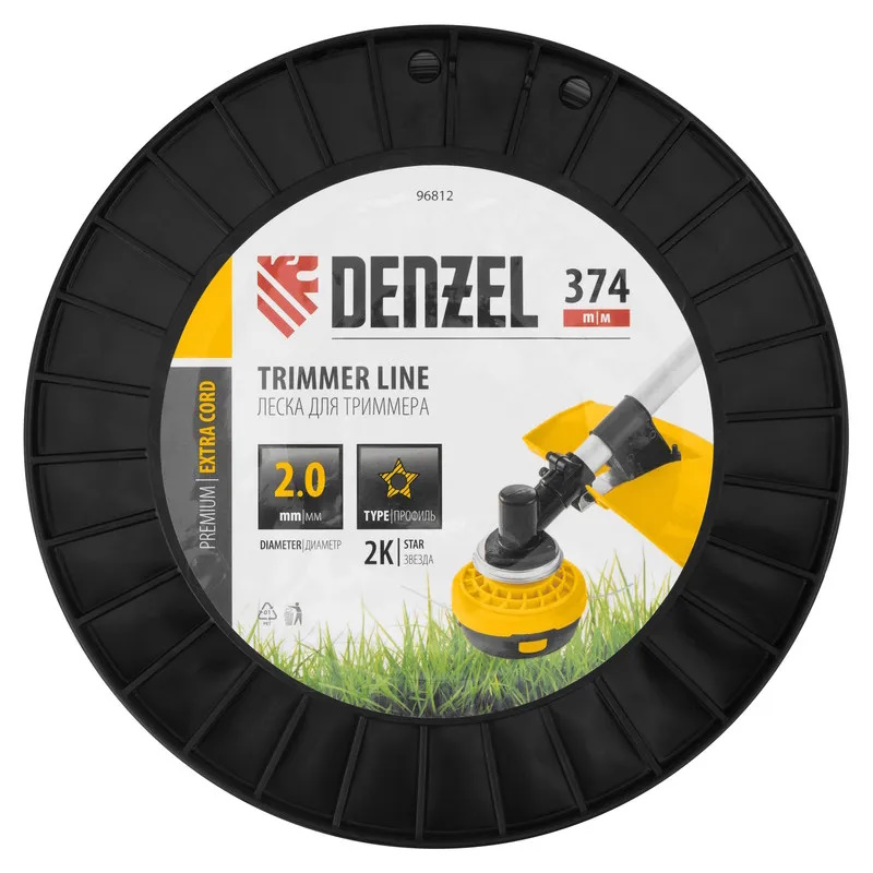 Леска для триммера Denzel EXTRA CORD 96812, двухкомпонентная, звезда, 2,0мм х 374м, на DIN катушке  во Владимире