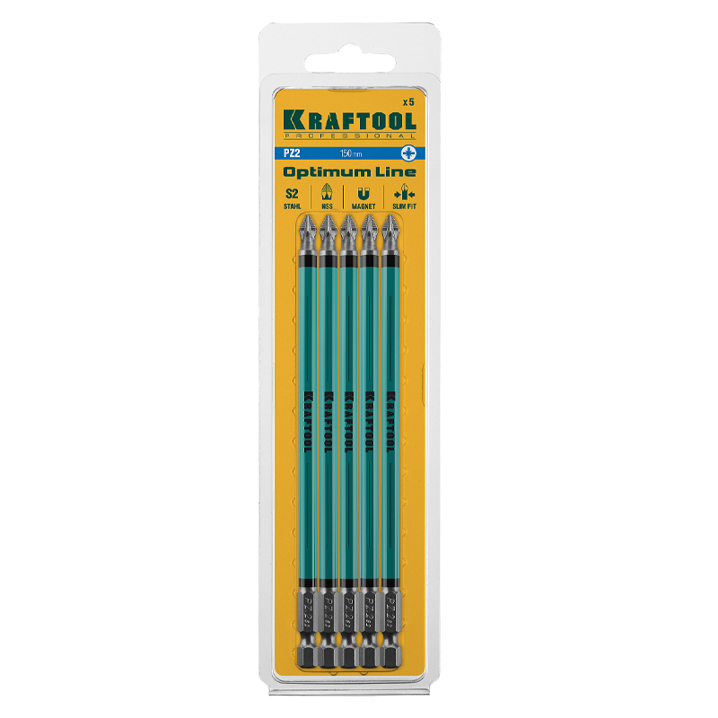 Биты Kraftool 26124-2-150-5, 5 шт (PZ2, тип хвостовика E 1/4", 150 мм, в блистере)
