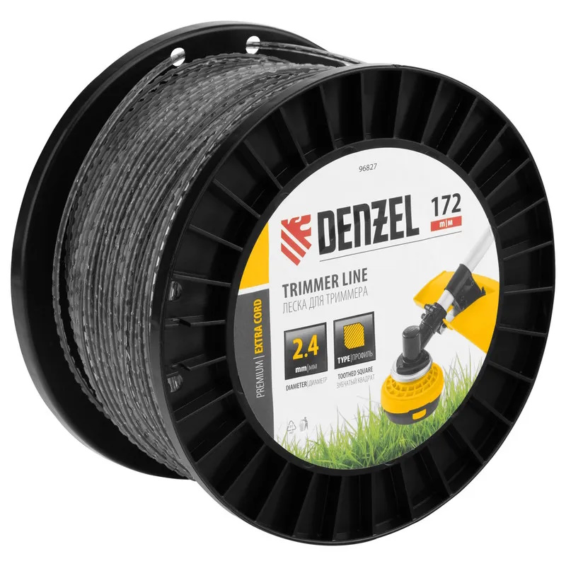 Леска для триммера Denzel EXTRA CORD 96827, двухкомпонентная, зубчатый квадрат, 2,4мм х 172м, на DIN катушке в Переславле