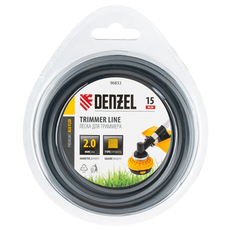 Леска для триммера армированная алюминием квадратная Denzel ALUFLEX 96833, 2,0мм х 15м, блистер в Череповце