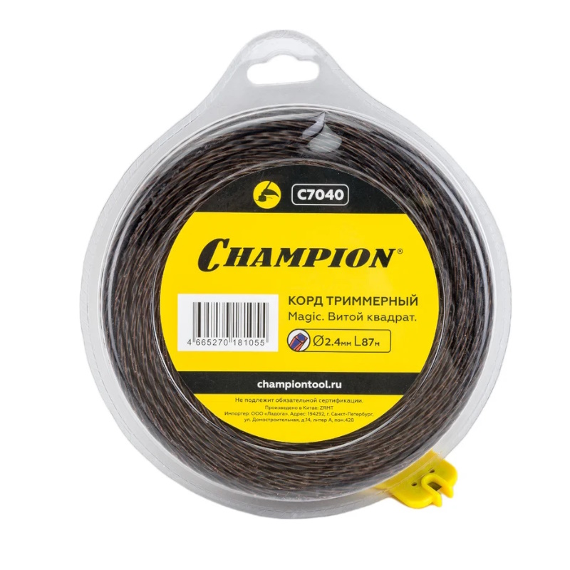 Корд триммерный Champion Magic C7040, 2.4мм*87м, витой квадрат 