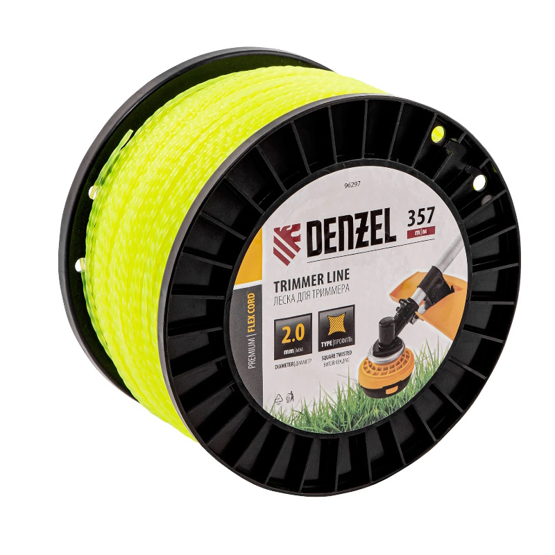 Леска для триммера Denzel  FLEX CORD 96297, витой квадрат, 2,0мм х 357м, на DIN катушке в Муроме