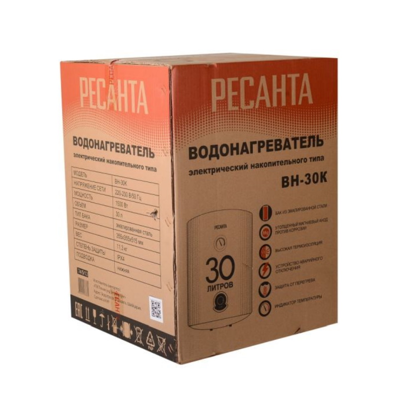 Водонагреватель накопительный круглый Ресанта ВН-30К 74/5/13