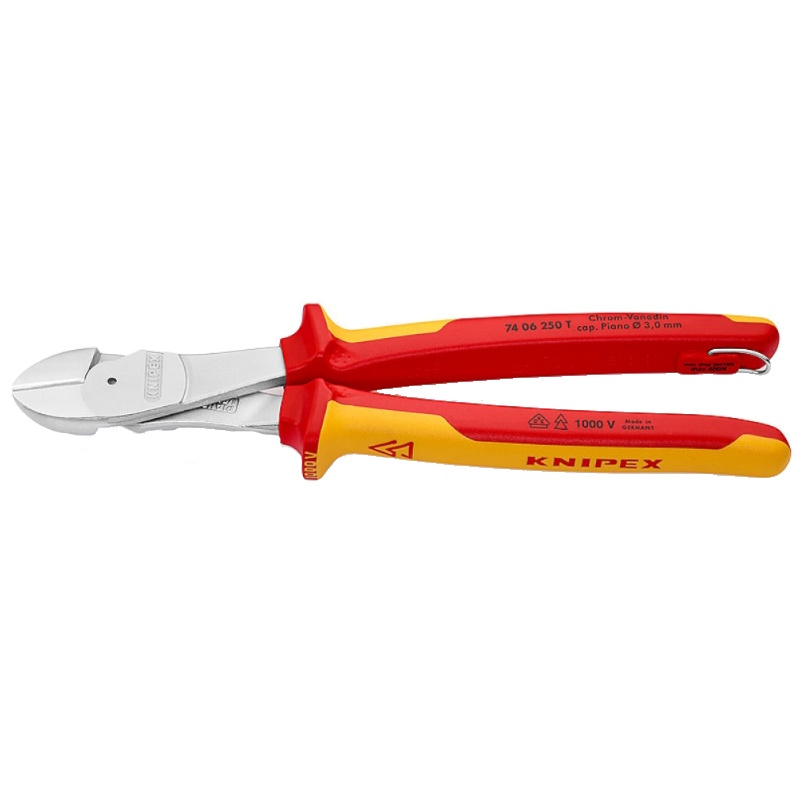 Бокорезы особо мощные Knipex KN-7406250T, VDE, 250 мм, хром, 2-компонентные диэлектрические ручки, проушина для страховки в Угличе