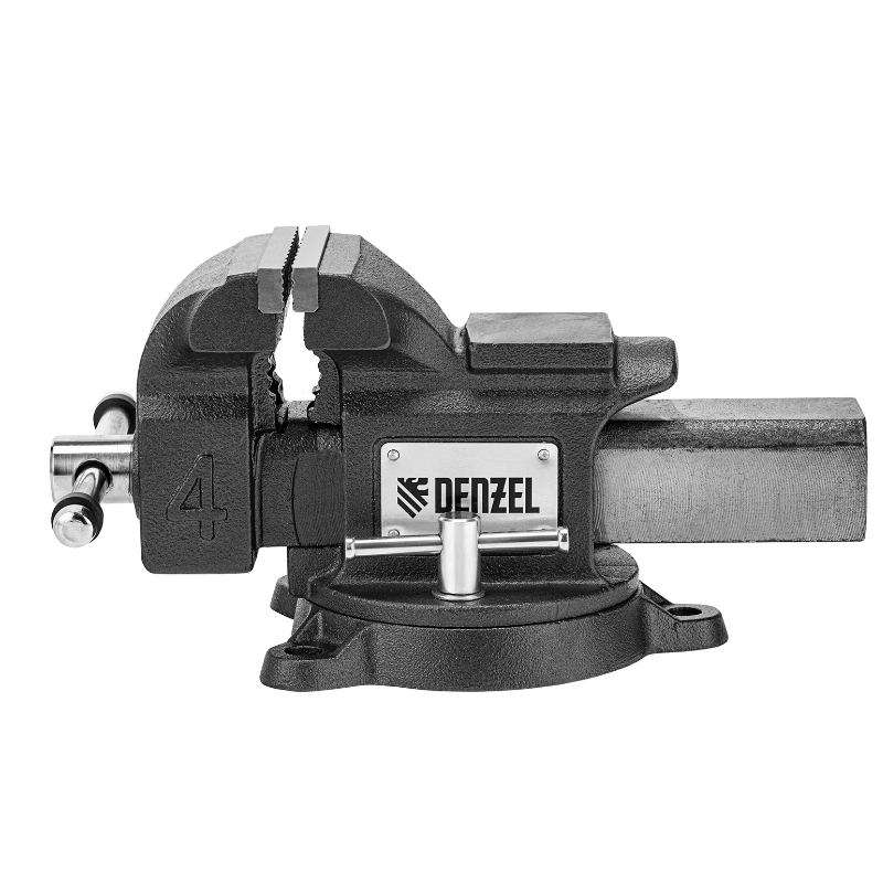 Тиски слесарные Denzel BVH-100 18683, 100 мм, поворотные, стальная направляющая, с наковальней в Угличе