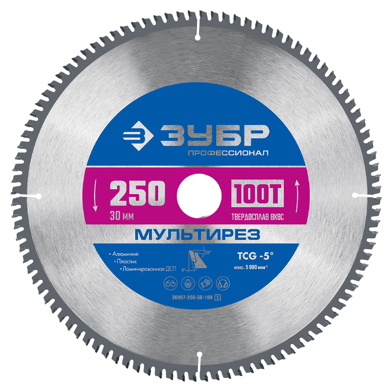 Пильный диск по алюминию Зубр Мультирез Профессионал 36907-250-30-100 250 x 30 мм 100Т 2531₽