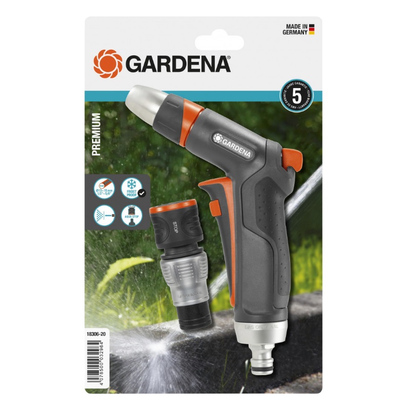 Комплект: пистолет-наконечник для полива + коннектор с автостопом Gardena Premium 18306-20.000.00