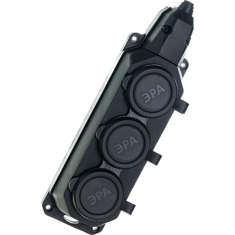 Колодка каучуковая Эра K-3e-B-IP44 Б0044545, 3-м с заземл., 16А IP44, черный в Ярославле
