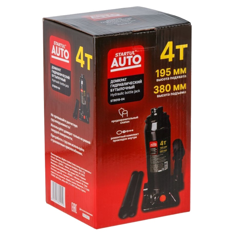 Домкрат гидравлический Startul Auto ST8019-04, 4т, бутылочный, 195-380 мм  в Костроме