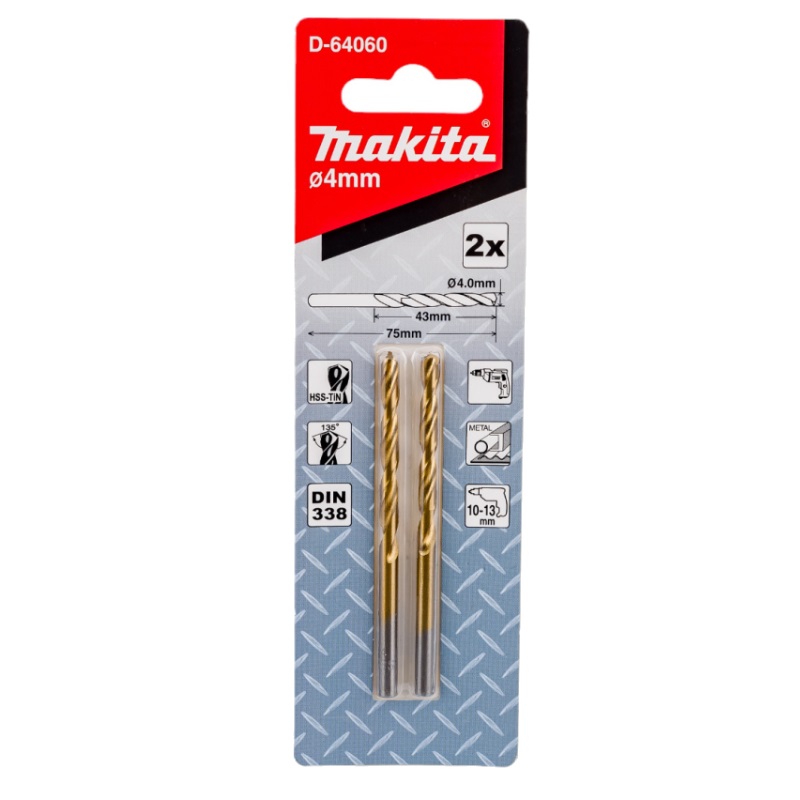 Сверло по металлу Makita D-64060 HSS-TiN Economy 4х43x75 мм, 2 шт. в Муроме