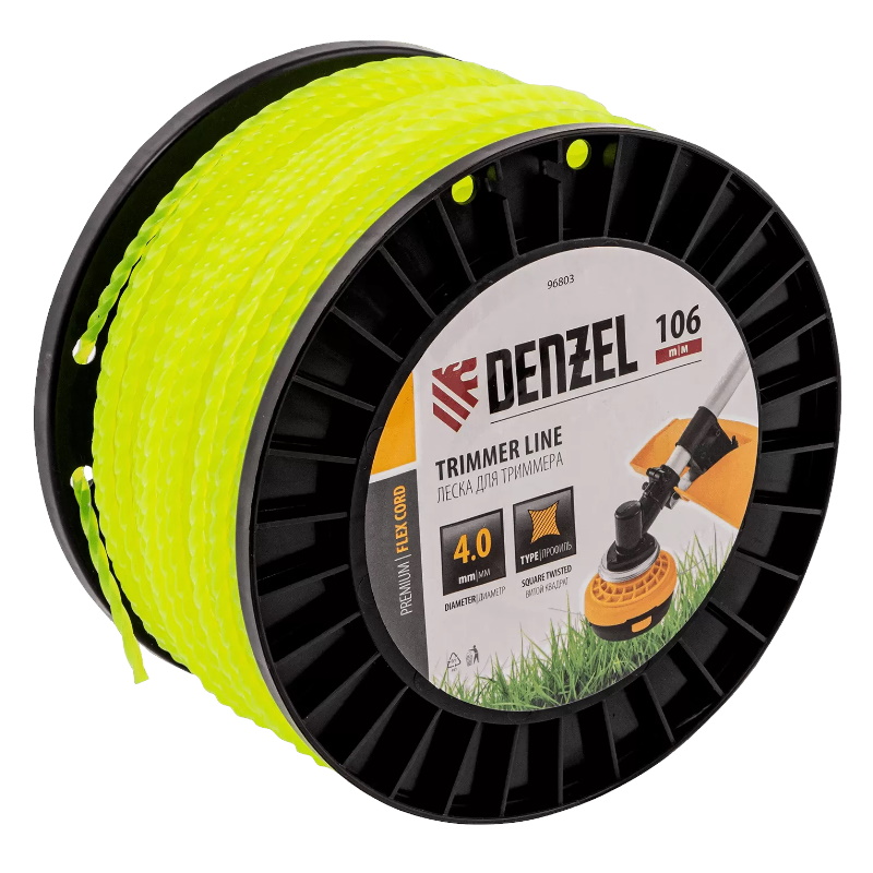 Леска для триммера Denzel Flex Cord 96803, витой квадрат, 4,0мм х 106м, на DIN катушке  в Кинешме