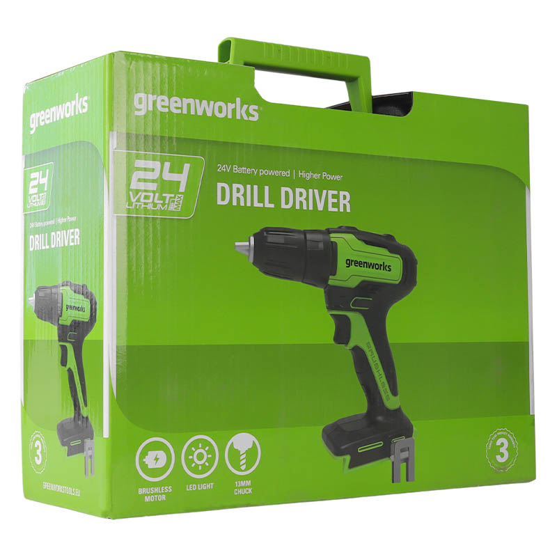 Дрель-шуруповерт аккумуляторная Greenworks 3704007UA, 24В, в комплекте с АКБ 24В 2Ач и ЗУ